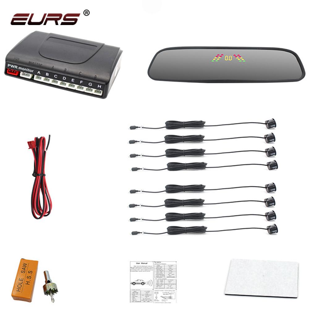 8 Sensors 22mm Car Parking Radar Parktronic System Rearview Universal Mirror Reversing Front Detection Alarm Indicator Probe