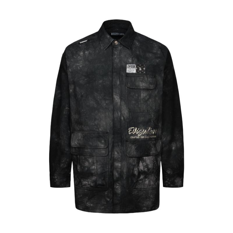Evisu Kuro SS24 Tie-Dye Casual Oversized Shirt Jacket Men Jacket Black 2ESGNM4SJ5097RXCT