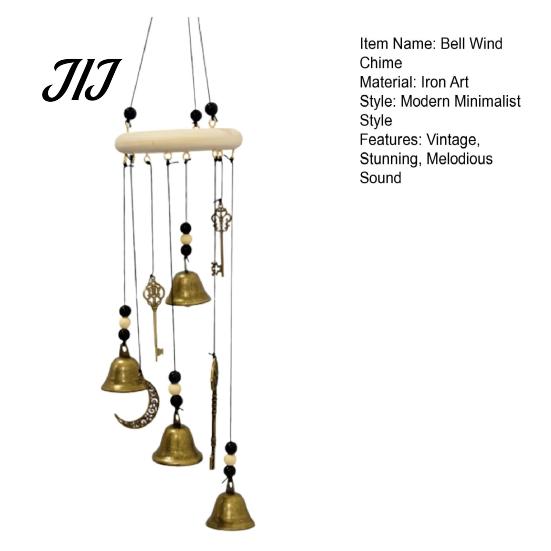 Crescent Moon Star Wall Art Witch Bell Wind Chime with Keys, Vintage Outside Hanging Chime, Small Metal Pendant Handmade Decorative for Patio,