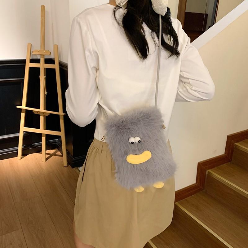 Geantă de umăr pluș drăguță de desene animate și portofel pentru monede pentru studenți