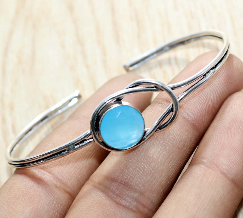Blue Chalcedony 925 Silver Plated Bangle 7" New Arrival Limited Stock Deal n8K25
