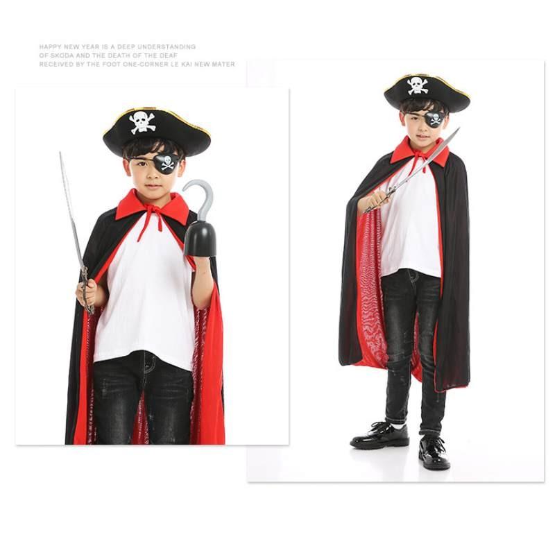 Kids Pirate Captain Outfit With Black Red Vampire Cape And Accessories For Party