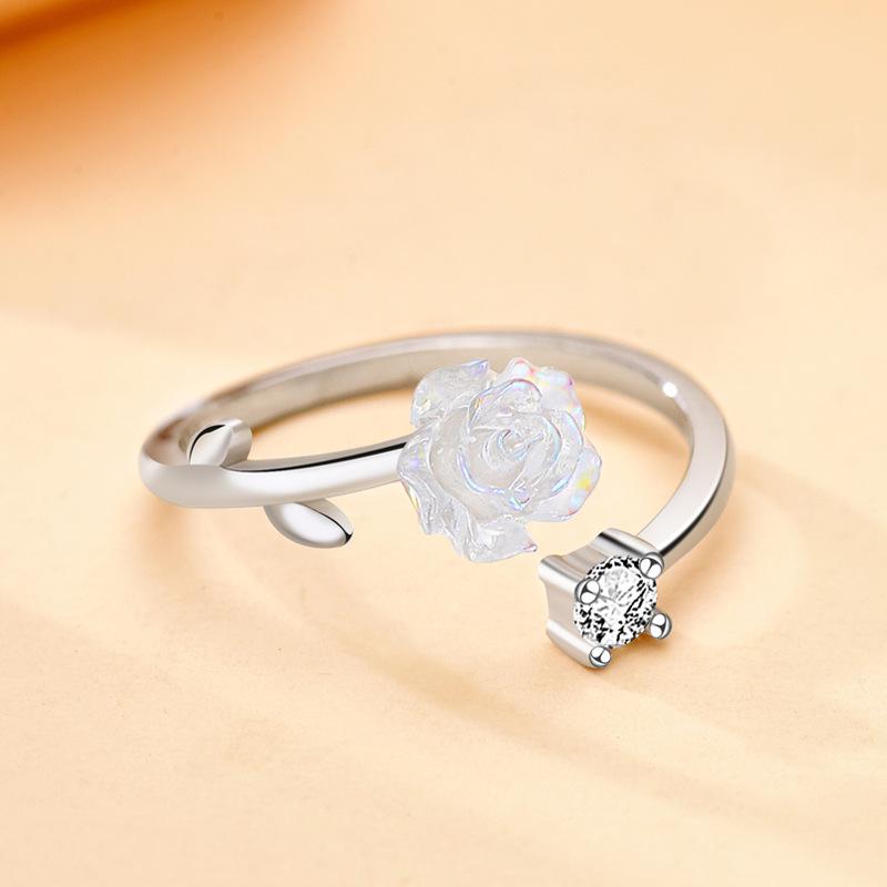 S925 Sterling Silver Camellia Adjustable Open Ring - Light Luxury Flower Design for Women
