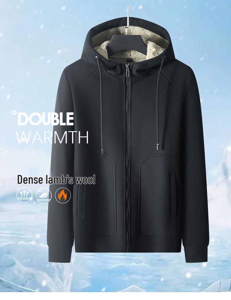 Men's Heavyweight Fleece Jacket: Casual Hooded Lamb's Wool Warm Cardigan Coat for Autumn and Winter.
