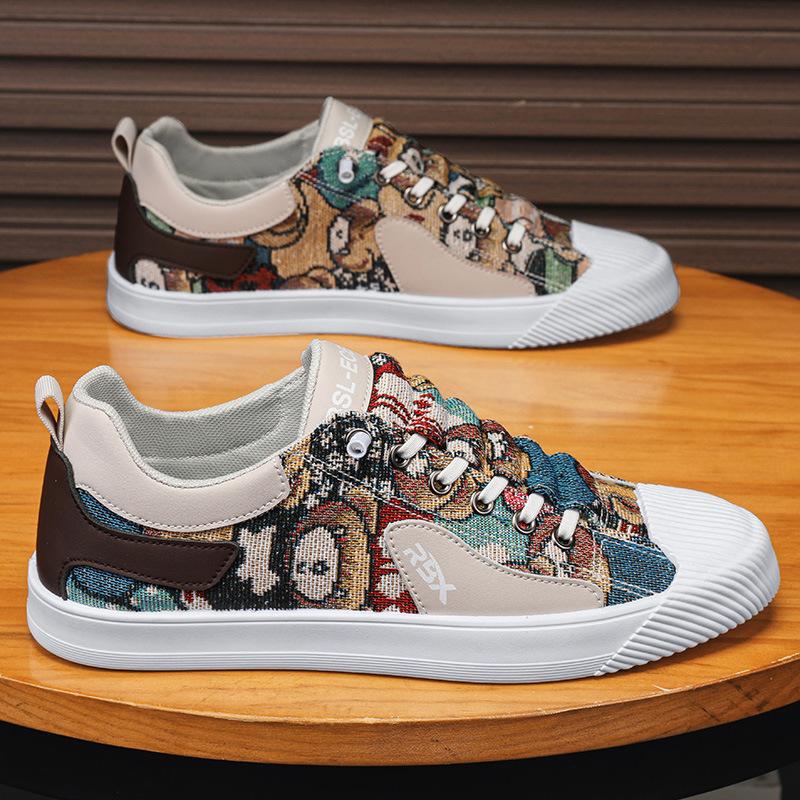 Men'S Daily Casual Color Matching Low-Top Sports Men'S Shoes Leather Splicing Cloth Surface Breathable Board Shoes