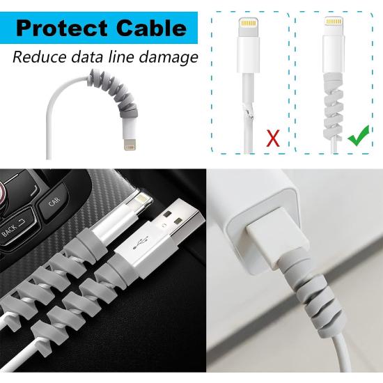 24 kusů vysoce flexibilní silikonové chrániče kabelu, chránič nabíjecího kabelu, chránič nabíječky, chránič drátu, chránič nabíjecího kabelu (Bílý)