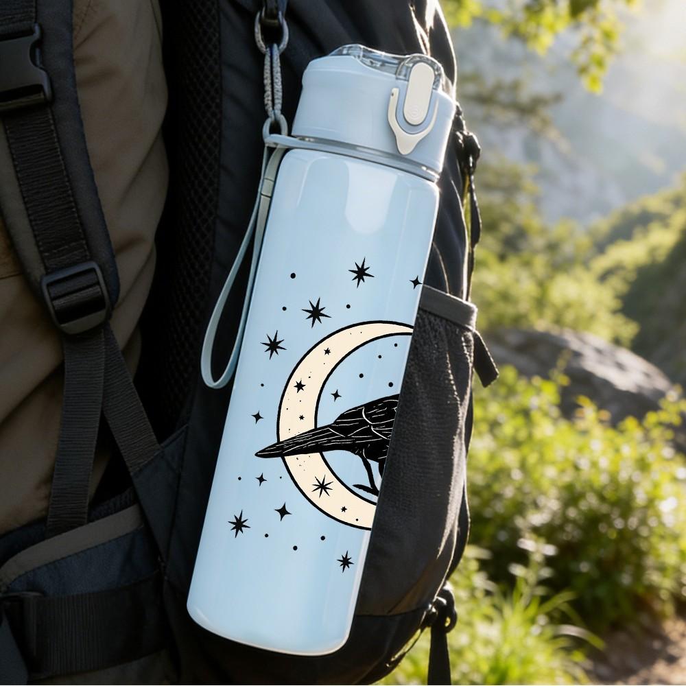1PC Crow Moon Night Silhouette 750ml Color Plastic Sports Water Bottle Leakproof Flip Straw Lid Suitable for Sports Office Home Use