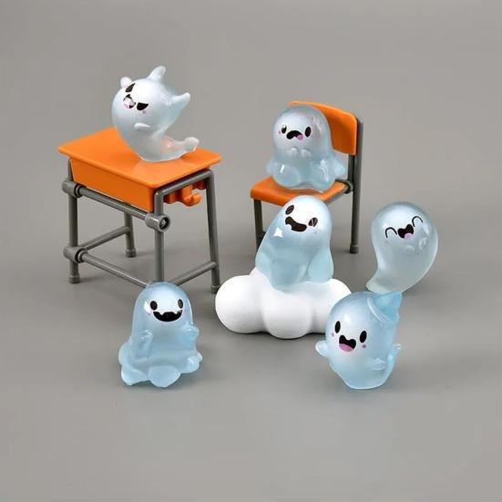 Halloween Mini Ghost Figures with Box Miniature Glow-in-The-Dark Ghost Figurine Luminous Tiny Ghost Toy for Home Party Decor