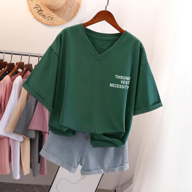 Kurzärmeliges T-Shirt, Locker sitzend, Schlankmachendes bedrucktes V-Ausschnitt-Top für Damen