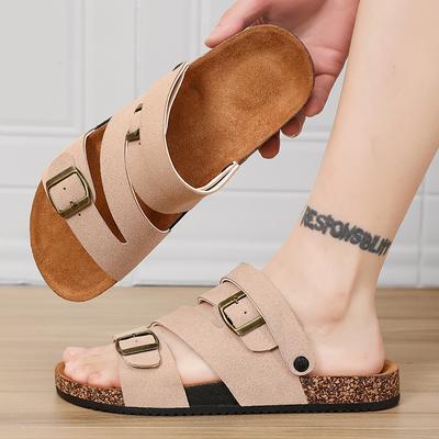 Classiche Nuove Pantofole da Esterno in Sughero Monk Strap da Uomo Sandali Estivi a Punta Aperta Chanclas De Hombre