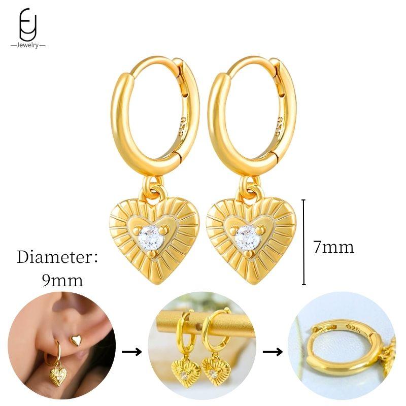 925 Sterling Silver Needle Vintage Heart/Shell Pendant Earrings Round/Square Plate Hoop Earrings for Women Party Fashion Jewelry