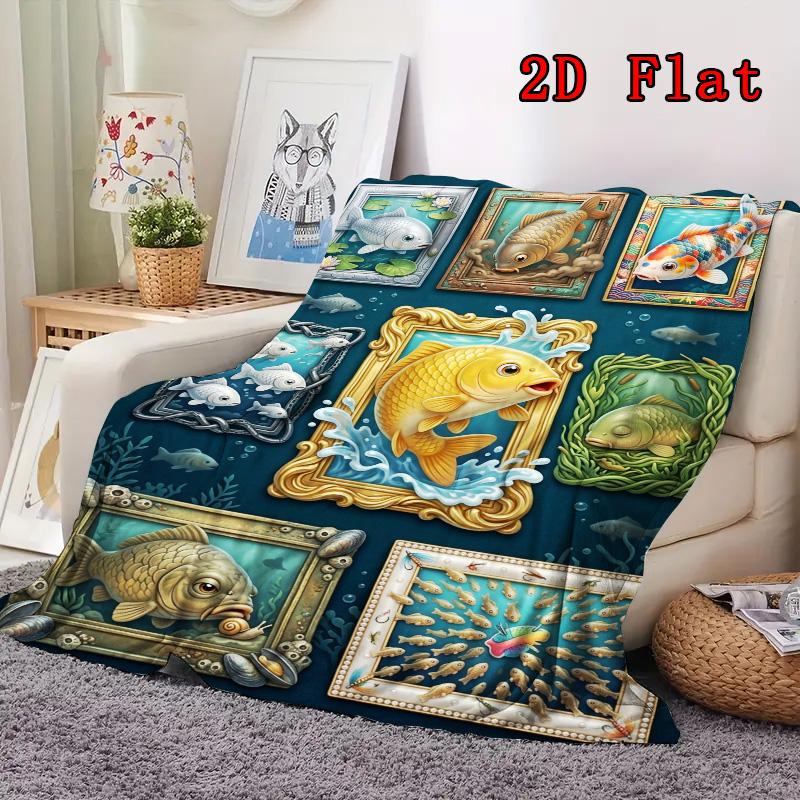 Fish Fantasies 2D Flat Pattern Flannel Blanket, High quality All Seasons, Home Decor, Warmth and Comfort, Perfect for Christmas Gifts.