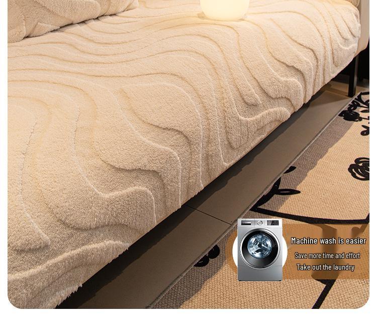 Cross-Border Cream Velveteen Plush Sofa Cushion - Autumn Winter Thick, Non-slip Modern Minimalist Design