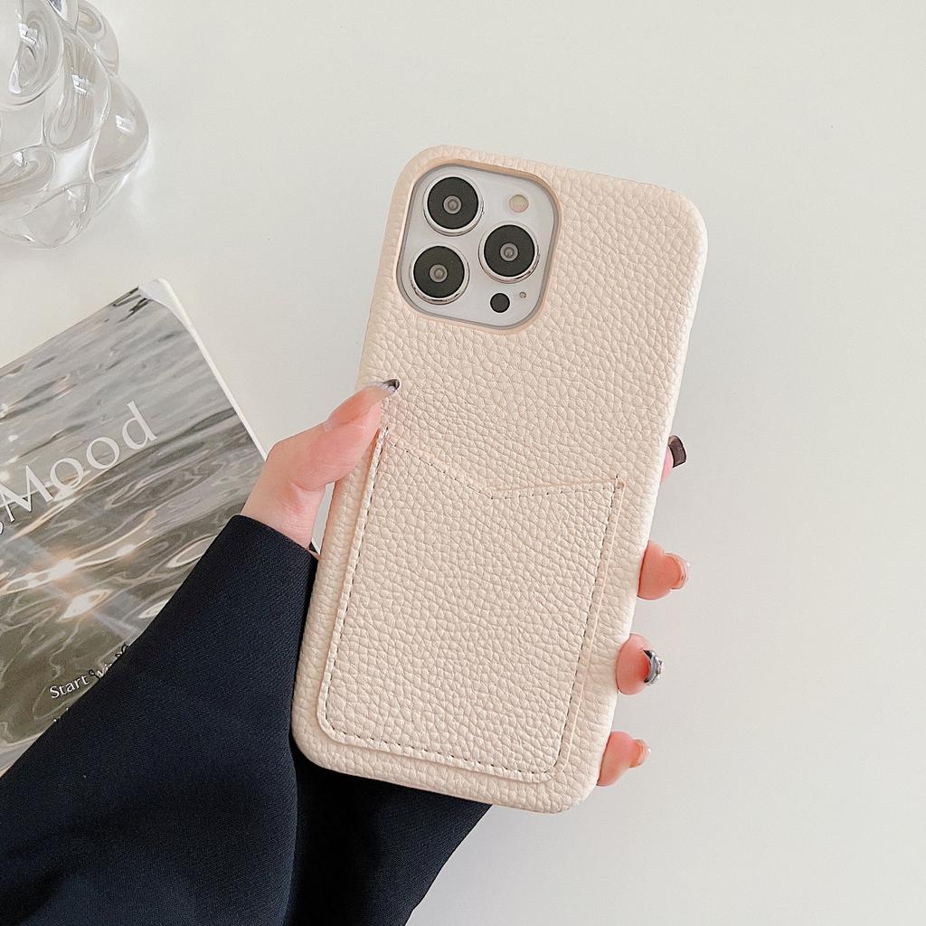 Lychee Pattern Genuine Leather Case With Card Holder For iPhone 17 Pro Max iPhone Air 16 15 14 13 12 11 Phone Shell Back Cover