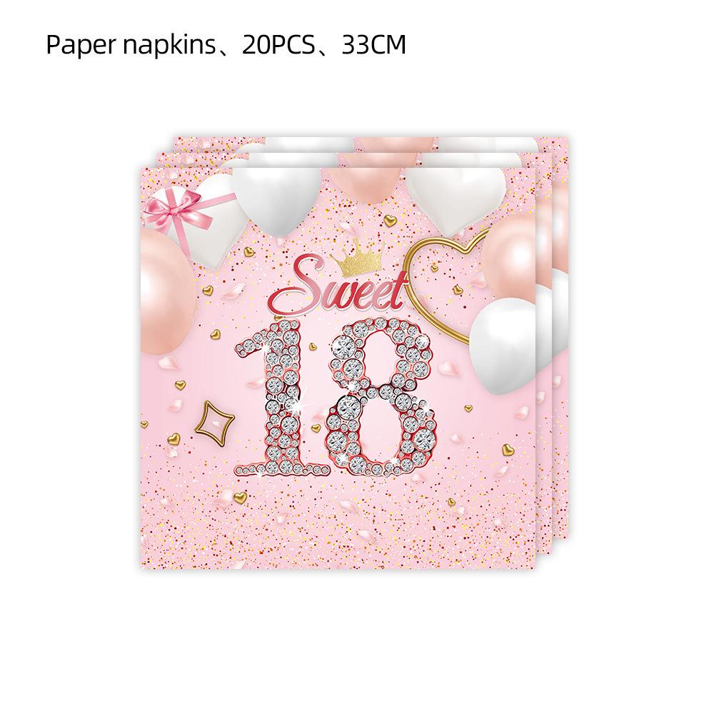 18th Birthday Pink Party Set: Plates, Cups, Napkins, Cutlery, Flags.