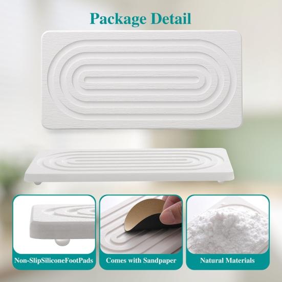 2/4 Stück Trockenmatte Silikonfüße Anti-Rutsch Kieselgur Spülbecken-Tablett mit auslaufsicherem Rillendesign Schnelle Wasseraufnahme Schnelltrocknende Küchenmatte