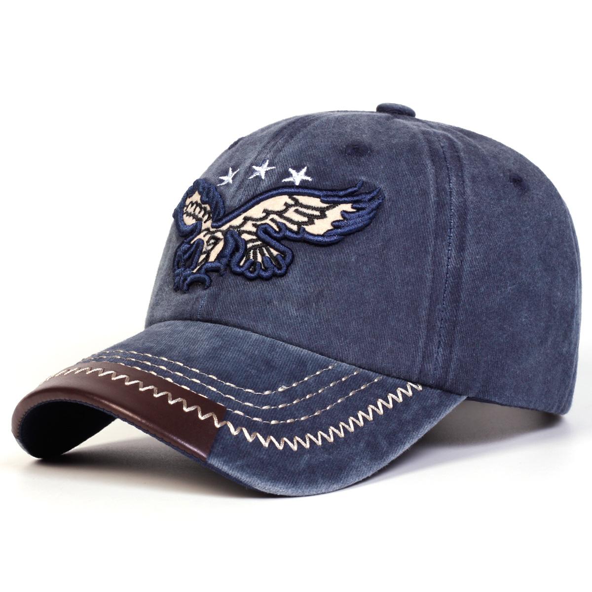 

1pc Eagle Pentagram Embroidery Wash Baseball Caps for Men,Spring and Summer Outdoor Adjustable Casual Driver Hats Sunscreen Hat Adjustable темно-синього кольору