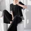 Black Plaid Splicing Cotton Silk Pajamas Women's Spring and Summer Short-sleeved Loungewear Cotton Silk Suit Can Be Worn Outside, Cool and Advanced