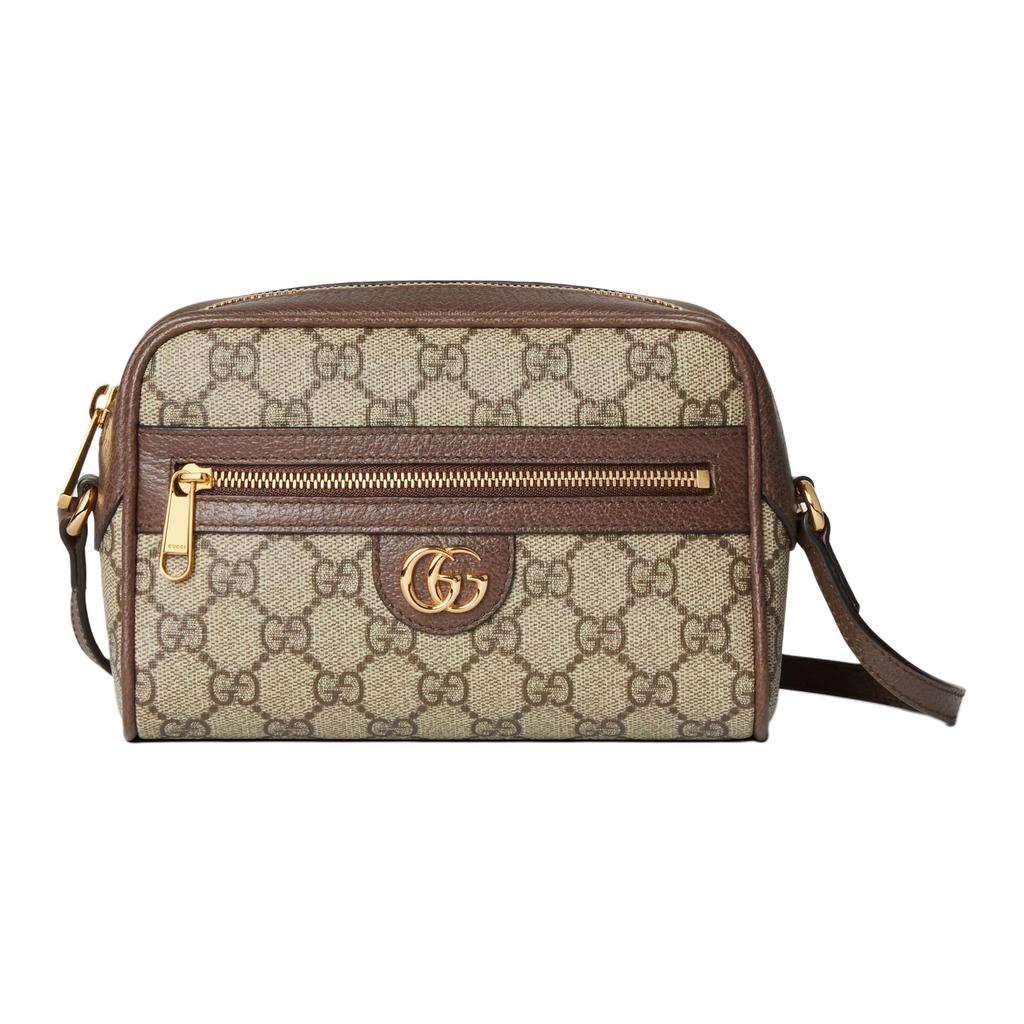 Gucci Ophidia Monogram Double G Pattern Zipper Closure Canvas And Leather Trim Crossbody Bag Women Bags Beige Brown 772311-K9GSG-8367