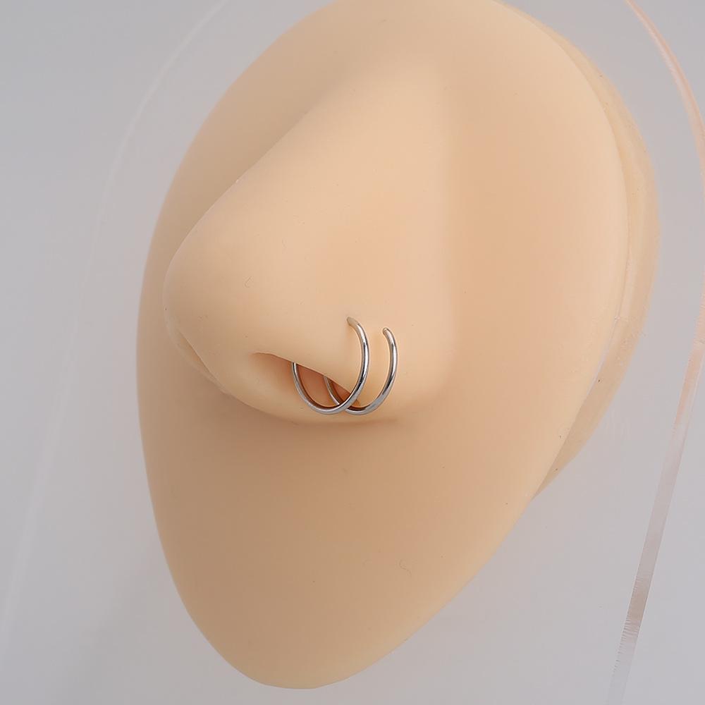 European & American Snake-shaped Copper Nose Ring with Inlaid Diamonds and Butterfly Design