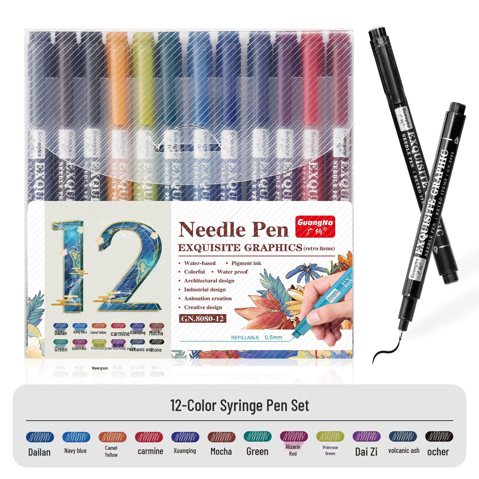 

Retro Colors Guangna 8080 Water-Based Needle-Tip Pen Set: Hand-Paint, Graffiti, Outline, Draw, Border.
