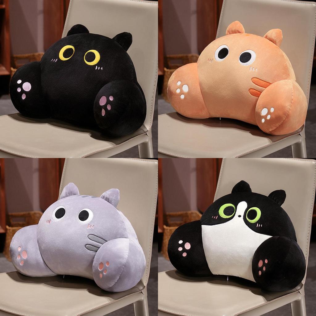 Cute Orange Cat Plush Lumbar Pillow With Embroidered Splicing For Sofa Office Car Bedside Decor
