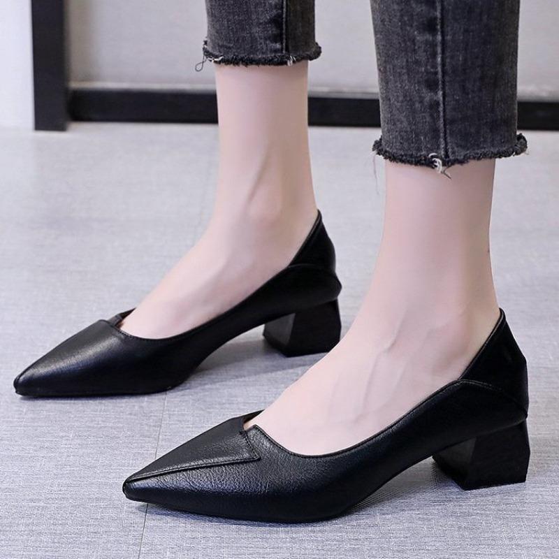 2026 High Heels Women New Korean Style Pointed Shallow Mouth Thick Heel Fashion Shoes