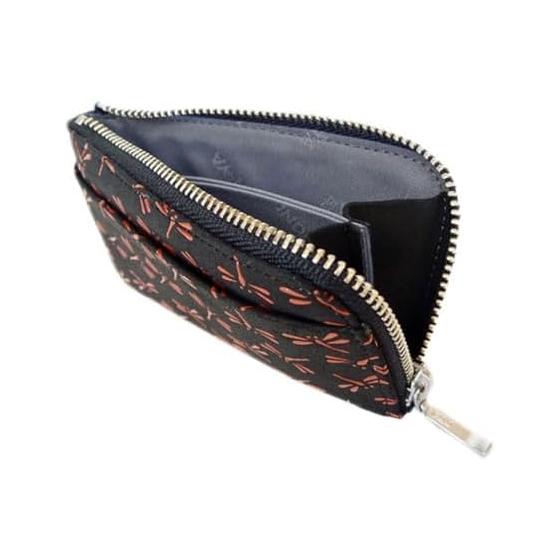 Inden-ya Inden Wallet Zipper Coin Case 1005 F Coin Pouch 05 Black Deer Leather x Red Lacquer Dragonfly Pattern L-shaped Zipper Outer Pocket 1 Card