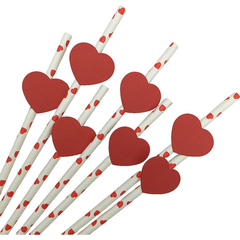 Ecofriendly Heart Card Disposable Paper Straws For Cake And Party Decor