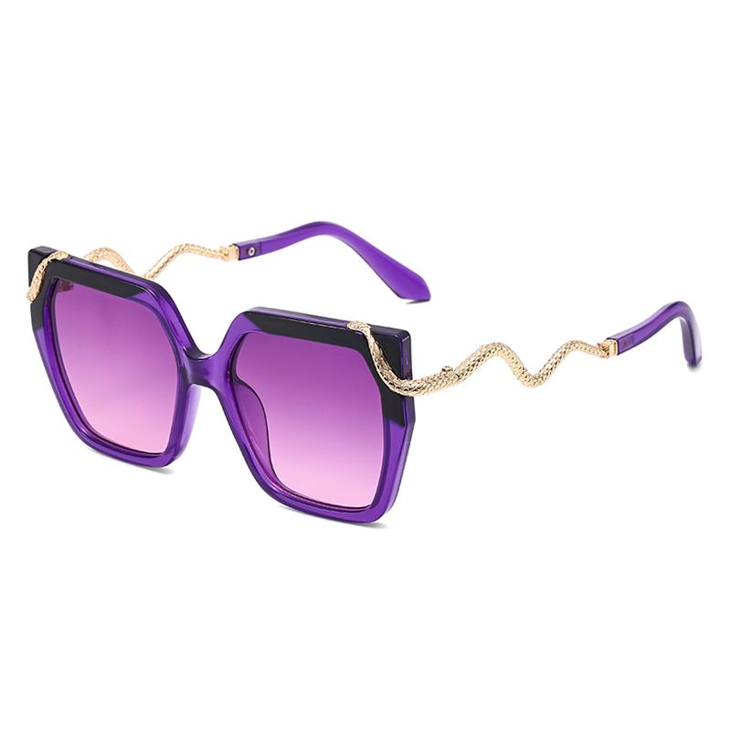 New Fashion Oversized Polygon Sunglasses Women Gradient Lens Glasses Metal Frame Design Snake Decoration Eyeglasses Uv400