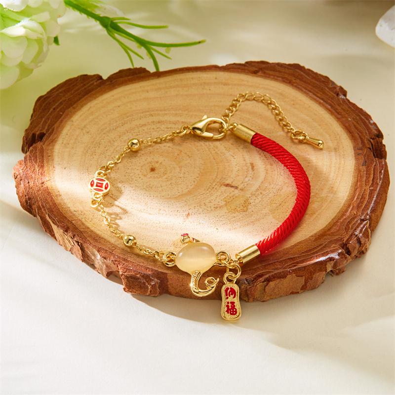 Chinese Style 2025 Snake Year Beads Bracelet For Women And Men Lucky Red Handwoven Rope Bracelet New Year Party Jewelry Gifts