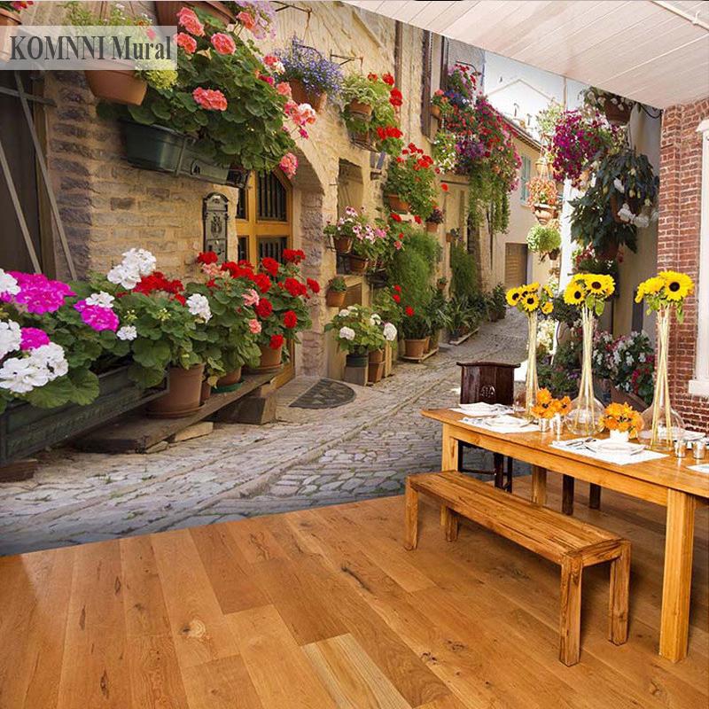 פרחים בסמטה 3D צילום טפט ציורי קיר סלון סלון עיצוב הבית