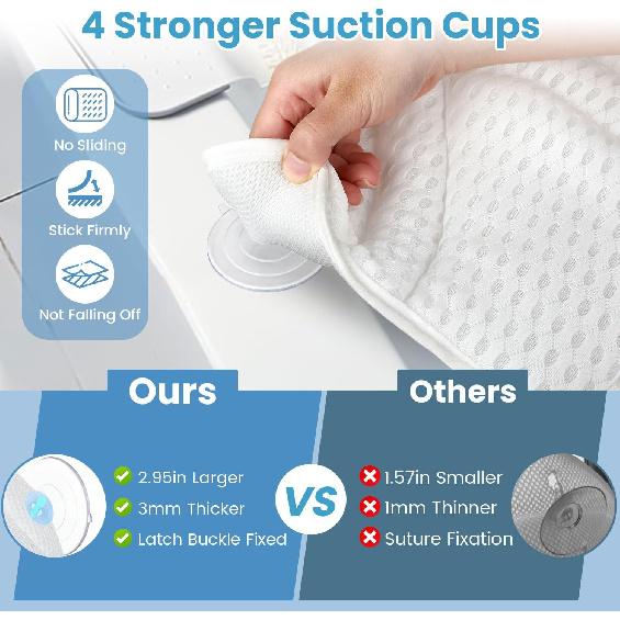 Bath Pillows for Tub, Bath Pillow Luxury Bathtub Pillow for Head and Neck Support, Soft 4D Air Mesh Bath Tub Pillow with Non Slip Suction Cups,