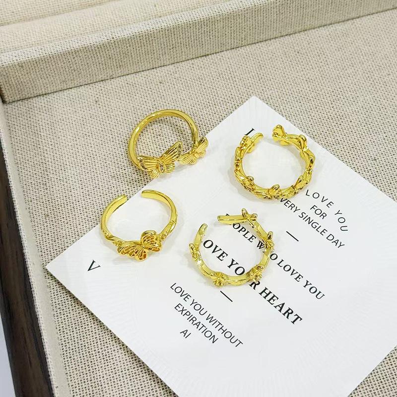 "Pine Pear Butterfly Cluster" Medieval Vintage Butterfly Open Ring Female French Exquisite Niche High-End Ring