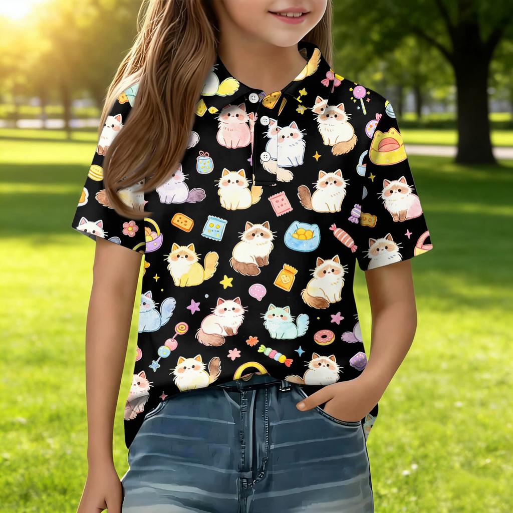 Kids Casual Short Sleeve Polo Shirt Animal Print Toddler Boys Girls Summer Lightweight Breathable Top