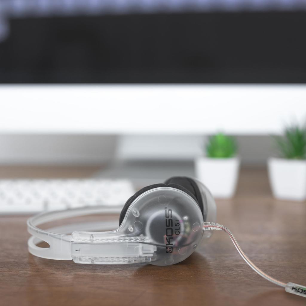 Koss CL5i Clear Transparent Headphones with Microphone and Remote Retro On-Ear In-Line Control, Style, 3.5mm Plug.