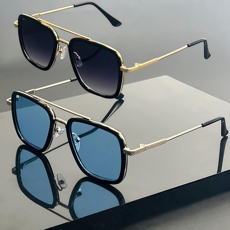 2/1 Pair of Men's Classic Style Metal Frame Glasses Double Bridge Design - Suitable for Daily Commuting