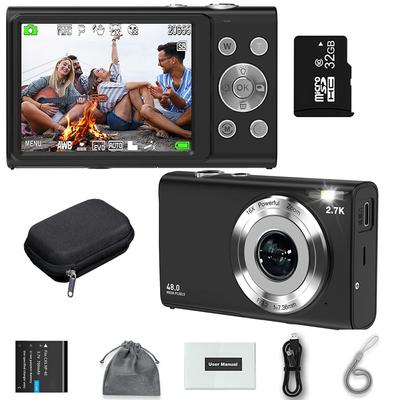 2.7k Protable Digital Cameras For Kids Mini Autofocus With Bag For Pography Hd 48mp Large Screen Camcorder Camera