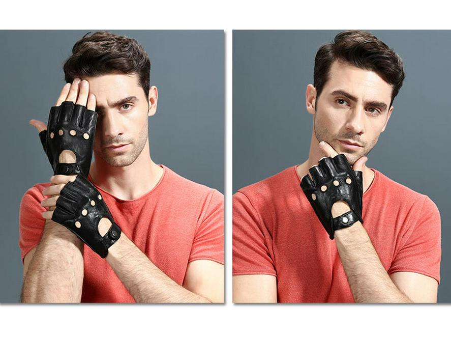 Herren Sommer Ziegenleder Halbfingerhandschuhe - Leicht, Rutschfest für Fitness, Autofahren, Radfahren und Motorradfahren