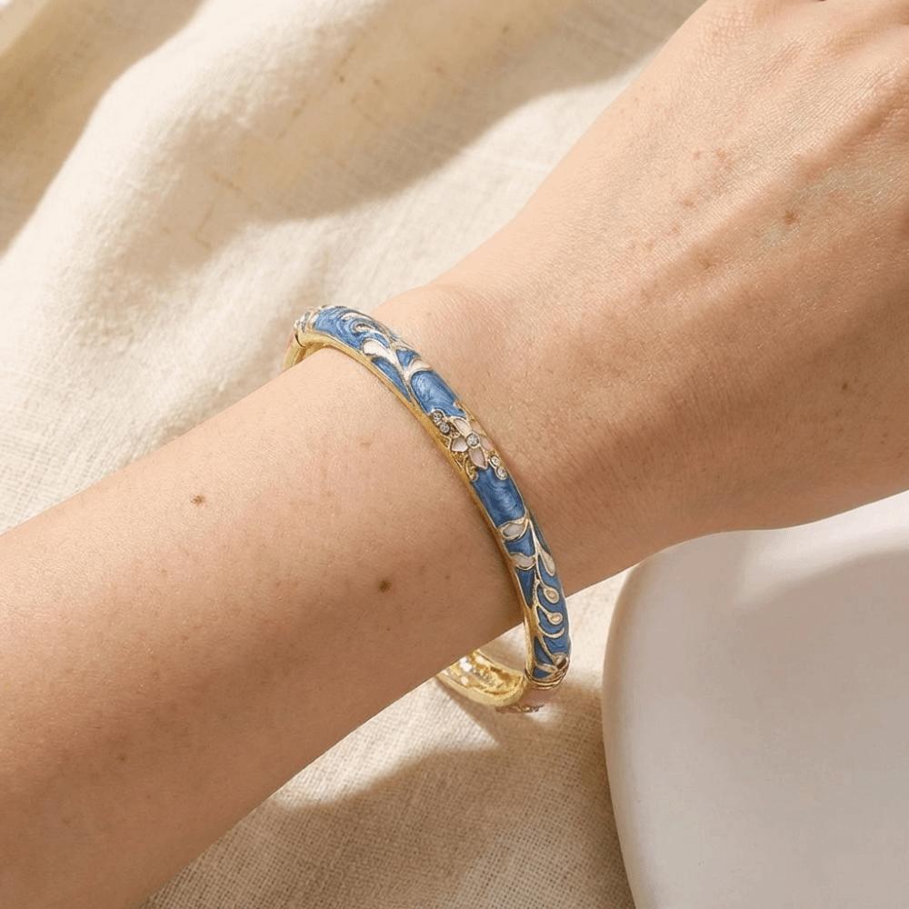 Enamel Flower Bangle Traditional Women's Hand Bracelet Vintage Cloisonne Bangle Jewelry Gifts