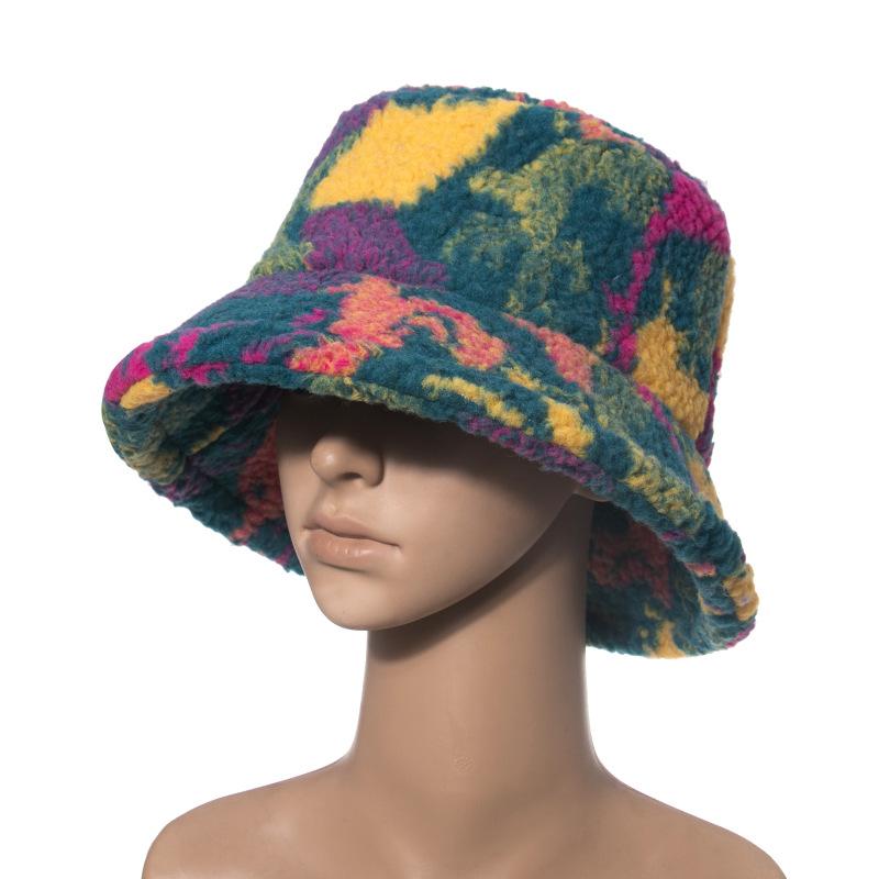 2023 Internet celebrity bucket hat female autumn and winter graffiti lamb wool bucket hat go out basin hat fashion trend
