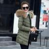 European Winter Mid-Length Women's Coat with Large Fur Collar and Hood for Cold Protection