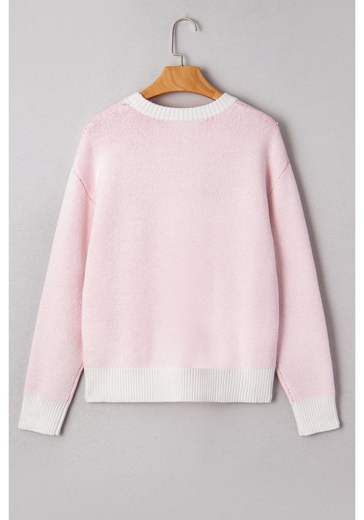 2025 Winter Women's Sweet Style Printed Knit Pullover - Warm Long Sleeve Raglan Sweater