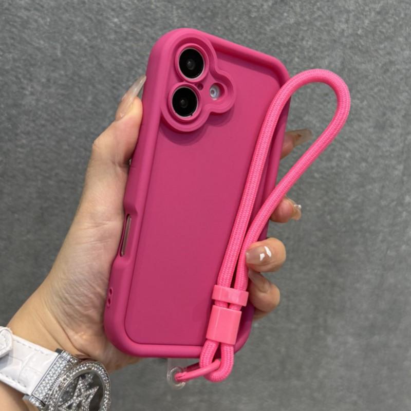 Candy Color Soft Silicone Rubber Case for iPhone 16 15 14 Plus 13 12 11 Pro Max Matte Shockproof Camera Protection Strap Cover