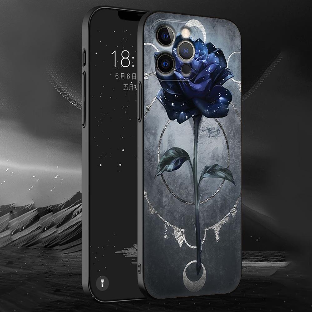 

Чехол для телефона iPhone 13 15 14 12 11 Pro MAX XR X SE XS 7 8 Plus Luxury iPhone13 Capa Silicone Cover Fundas Blue Rose Flower iPhone 15 Pro