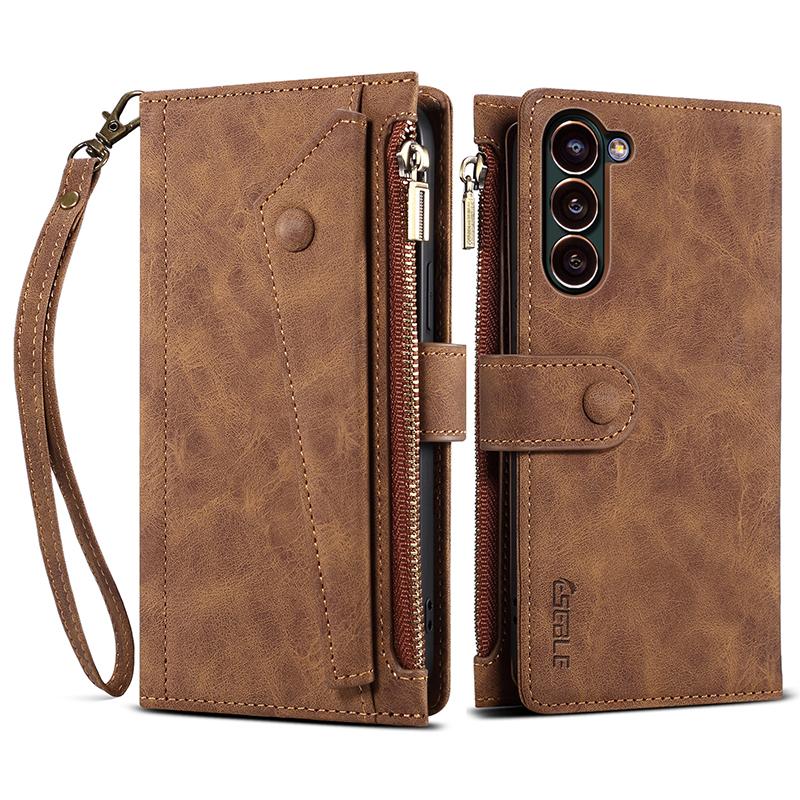 

ESEBLE Star Series For Samsung Galaxy S24+ Case Zipper Pocket Wallet Leather Phone Cover Brown