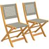 Garden Chairs 2 Pieces FSC Folding Chair with Breathable Seat Comfortable Seat Height Made of Solid Wood & Poly Rattan