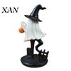Hand Painted Resin Ghost Decor Halloween Figurine, Vintage Cute Holding Unique Gothic Room Accents Pumpkin Lantern Statue for Indoor Home Table