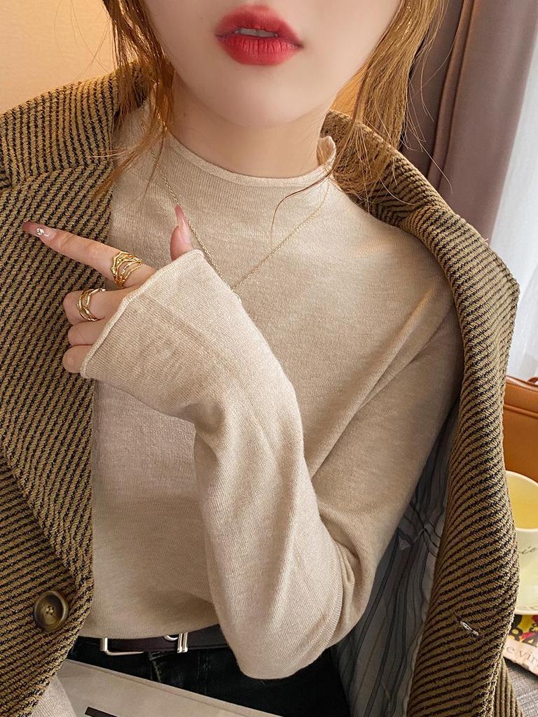 Women's 2024 New Style Semi-High Neck Knitted Sweater - Long-Sleeved Base Layer or Outerwear, Soft and Cozy.
