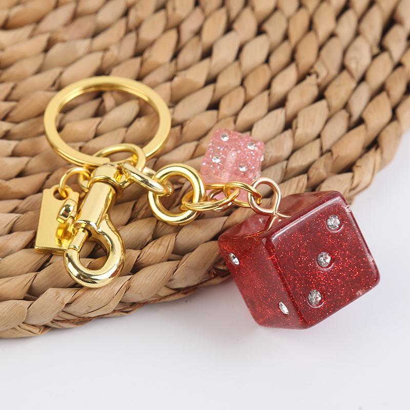 Glitter Rhinestone Dice Keychain Charm - Girly Accessory & Small Gift